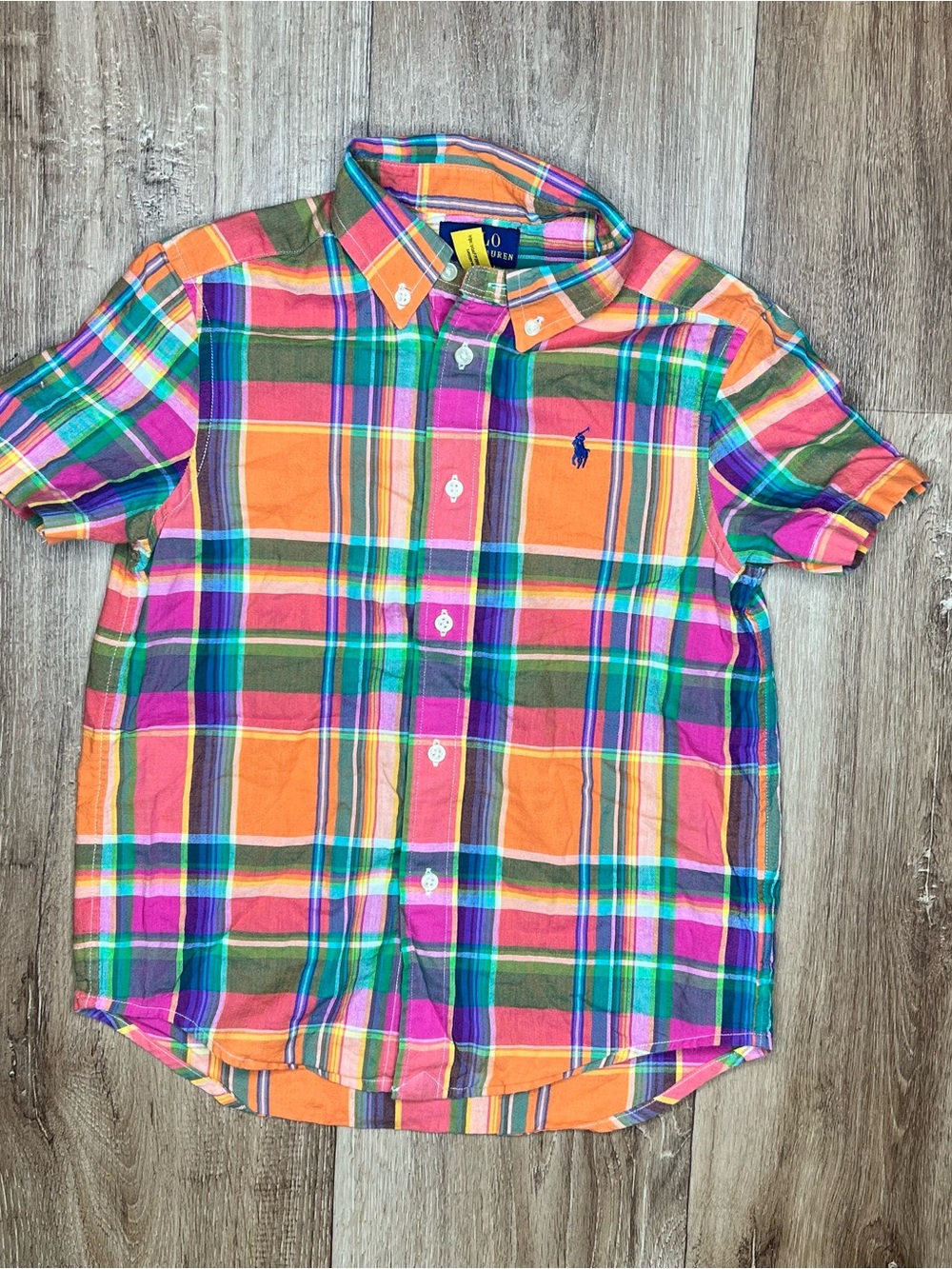 Polo Ralph Lauren Shirt Boys Sz 6 Small Plaid Rainbow Button Down Madras